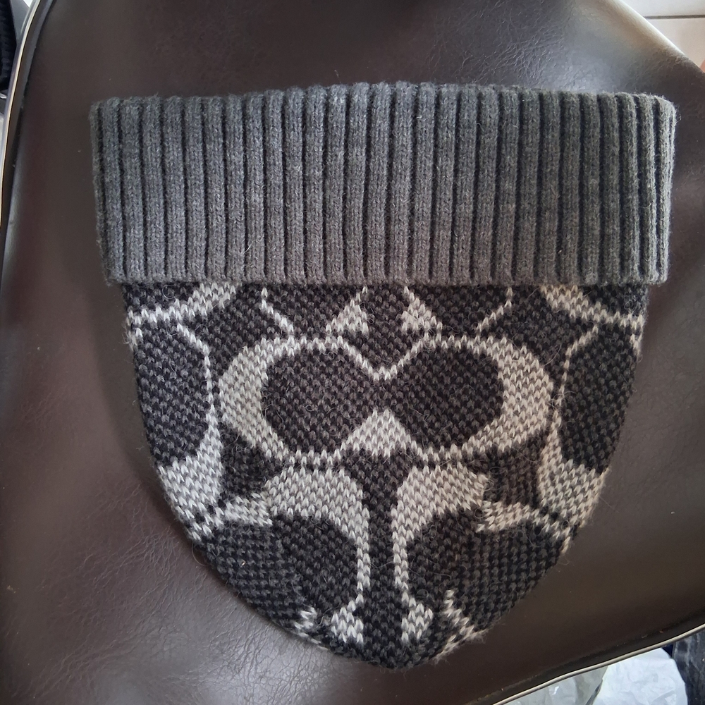 Coach Gray and Cream Knit Beanie Hat
